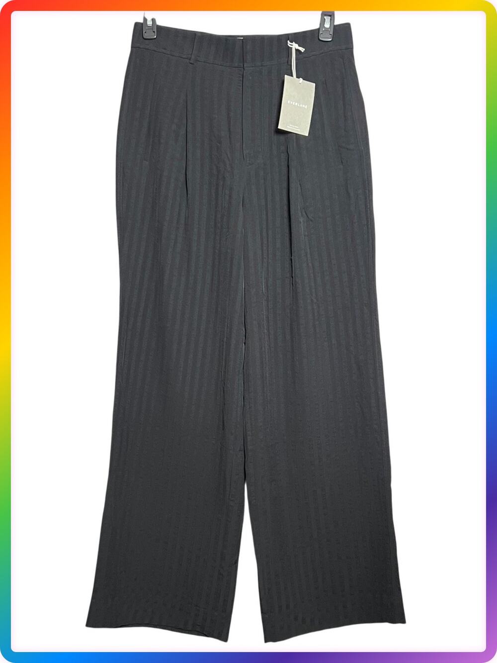 Everlane City Stripe Way High Drape Pants SIZE 10 Black Wide Leg